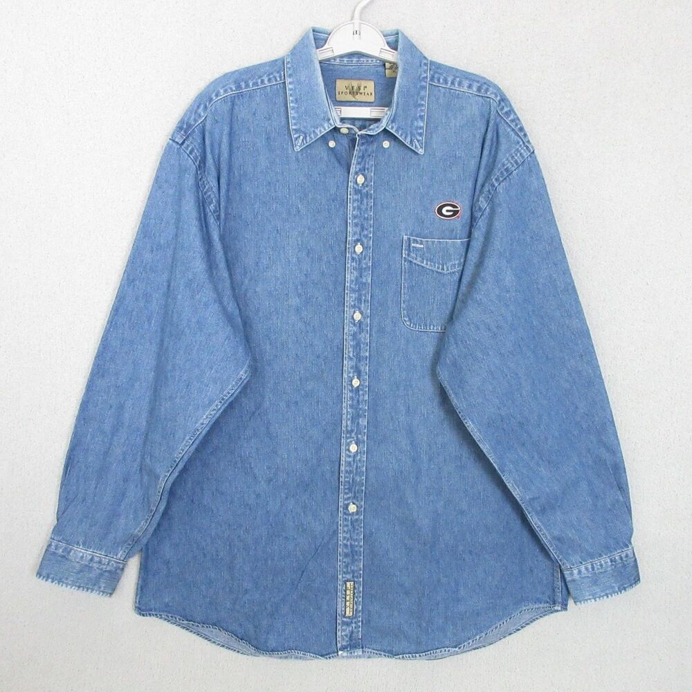 Denim Shirt Mens XL Button Down Long Sleeve Univ. of Georgia Embroidered Logo